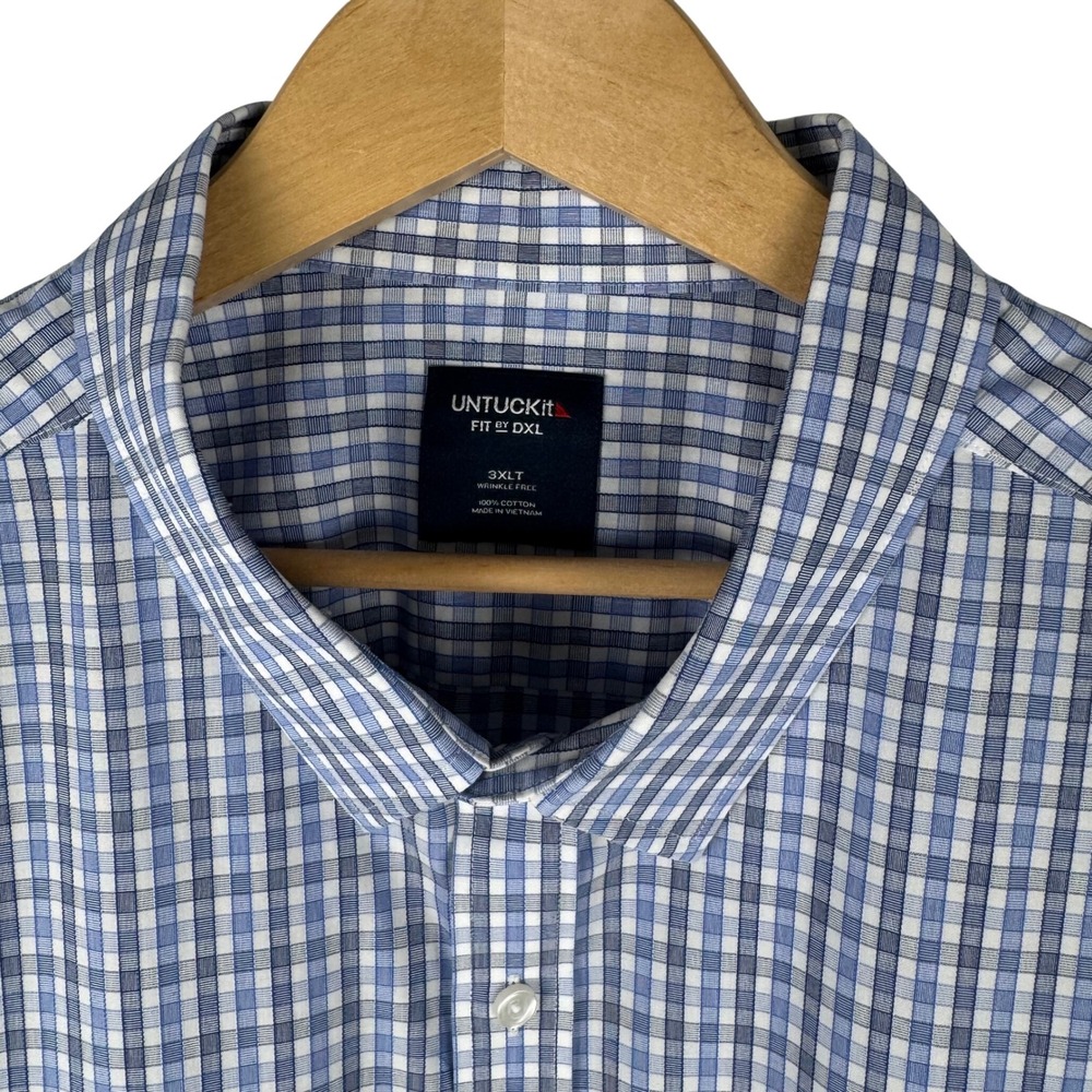 UNTUCKit Fit by DXL Mens 3XLT Blue Check Wrinkle Free Cotton Shirt DURIF-WF